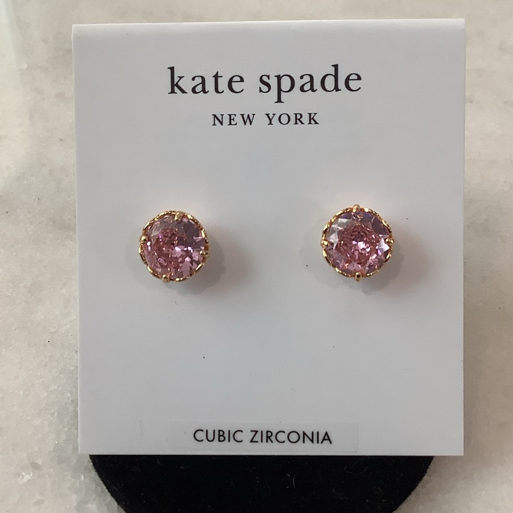 kate spade Gold Tone Studs With Pink Stones, Brand New